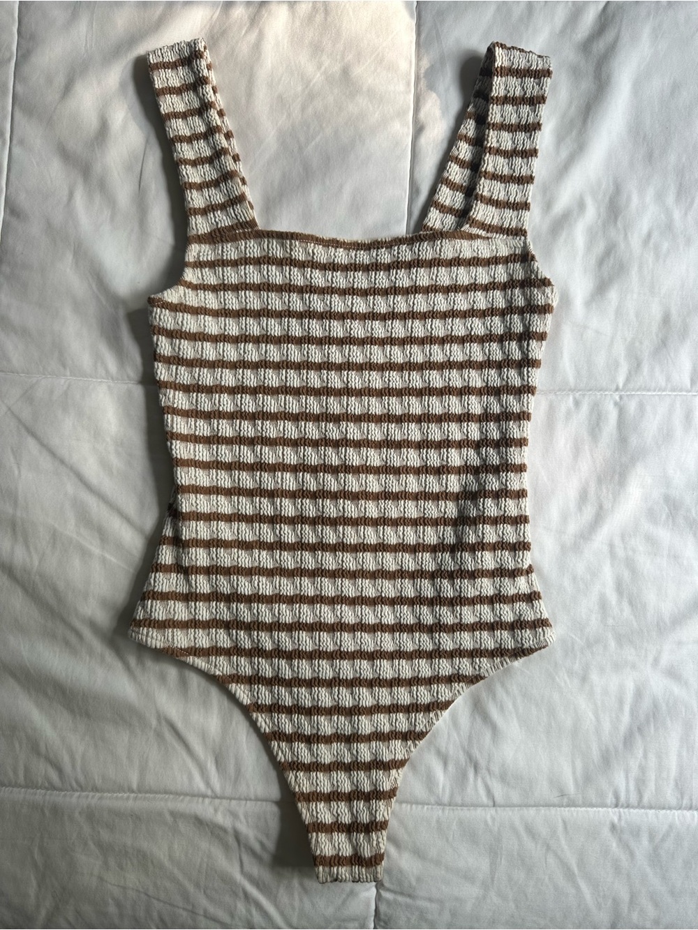 Show Me Your Mumu Striped Brown and Cream Knit bodysuit XS